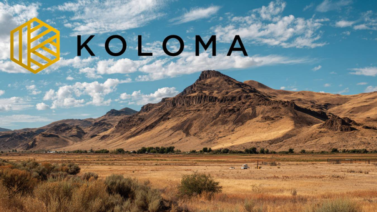 Koloma logo over Idaho desert landscape near natural hydrogen test site
